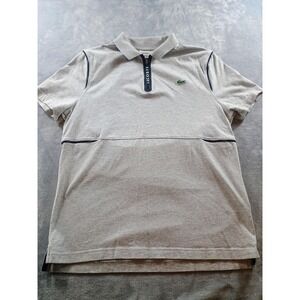 Lacoste Sport Polo Shirt Mens Large Gray 1/4 Zip Logo Trim Cotton Athletic